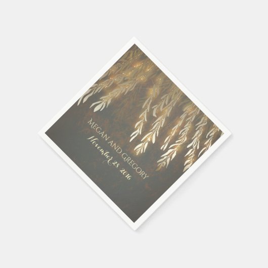 ヴィンテージ金ゴールド柳の木結婚の枝 スタンダードカクテルナプキン (角)