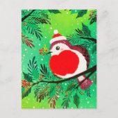 ヴィンテージ金ゴールド樹林冬の鳥 シーズンポストカード (正面)