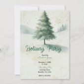 ヴィンテージ金ゴールド水色クリスマスパインツリーパーティー 招待状 (正面)