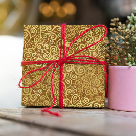 ヴィンテージ金ゴールド渦巻きパターン上品な抽象芸術ブラウン ラッピングペーパー