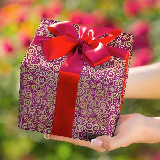 ヴィンテージ金ゴールド渦巻き模様かわいいピンクガーリー色 薄葉紙