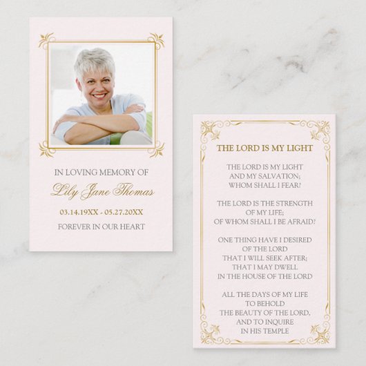 ヴィンテージ金ゴールド渦葬祈りの言葉カード |列の編集 名刺 (正面/裏面)