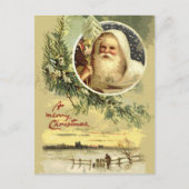 ヴィンテージ金ゴールド父クリスマスウィンターシーン シーズンポストカード (正面)