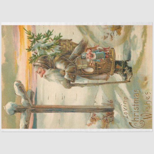 ヴィンテージ金ゴールド父クリスマスin雪 薄葉紙 (正面)