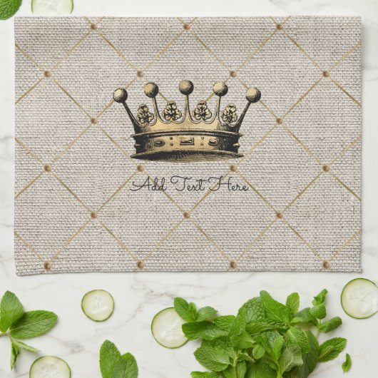 ヴィンテージ金ゴールド王室のクラウンクイーンキングオート文字 キッチンタオル (折り畳み)