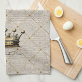 ヴィンテージ金ゴールド王室のクラウンクイーンキングオート文字 キッチンタオル (四つ折り)