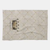 ヴィンテージ金ゴールド王室のクラウンクイーンキングオート文字 キッチンタオル (横)