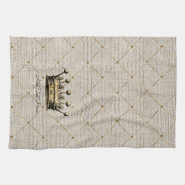 ヴィンテージ金ゴールド王室のクラウンクイーンキングオート文字 キッチンタオル