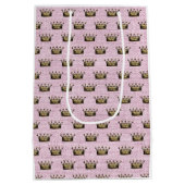 ヴィンテージ金ゴールド王室のクラウンパターンピンクリネンシック ミディアムペーパーバッグ (裏面)