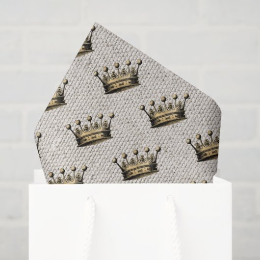 ヴィンテージ金ゴールド王室のクラウンパターンリネンシックおもしろい 薄葉紙 (ギフトバッグ)