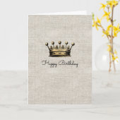 ヴィンテージ金ゴールド王室のクラウンリネンシック誕生日 カード (黄色い花)