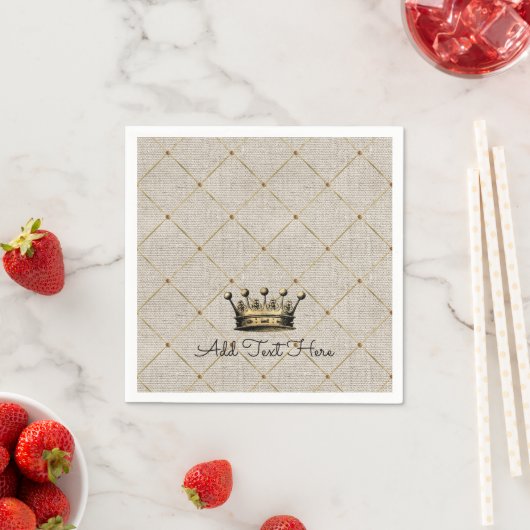 ヴィンテージ金ゴールド王室のクラウンリネンADD OWN文字 スタンダードカクテルナプキン (インサイチュ)