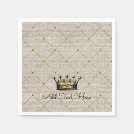 ヴィンテージ金ゴールド王室のクラウンリネンADD OWN文字 スタンダードカクテルナプキン