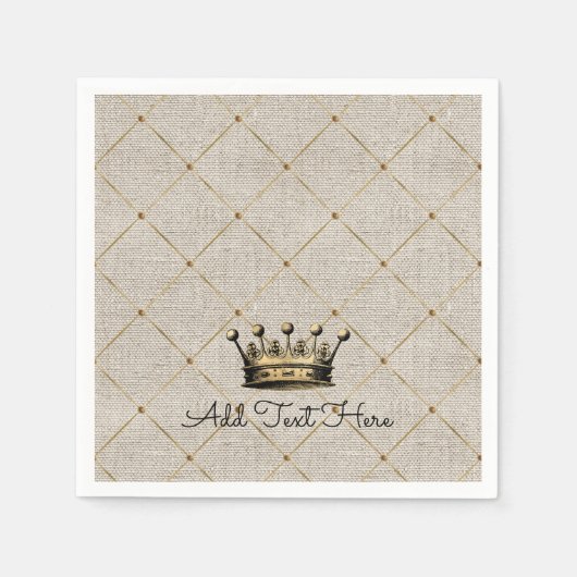 ヴィンテージ金ゴールド王室のクラウンリネンADD OWN文字 スタンダードカクテルナプキン (正面)