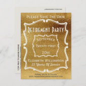 ヴィンテージ金ゴールド白い日付除・売却パーティーの保存 案内ポストカード (正面/裏面)