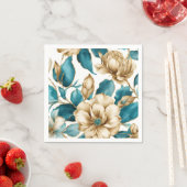 ヴィンテージ金ゴールド白ティール（緑がかった色）花柄 スタンダードカクテルナプキン (インサイチュ)