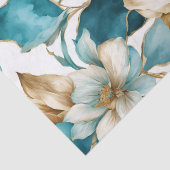 ヴィンテージ金ゴールド白ティール（緑がかった色）花柄 薄葉紙 (詳細)