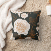 ヴィンテージ金ゴールド白黒葉バラ クッション (ブランケット)