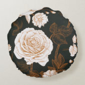 ヴィンテージ金ゴールド白黒葉バラ ラウンドクッション (裏面)