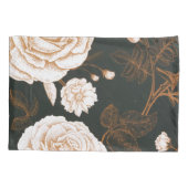 ヴィンテージ金ゴールド白黒葉バラ 枕カバー (裏面)