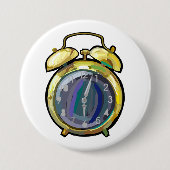 ヴィンテージ金ゴールド目覚まし時計レトロ時計 缶バッジ (正面)