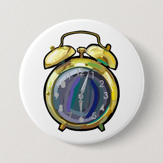ヴィンテージ金ゴールド目覚まし時計レトロ時計 缶バッジ (正面)