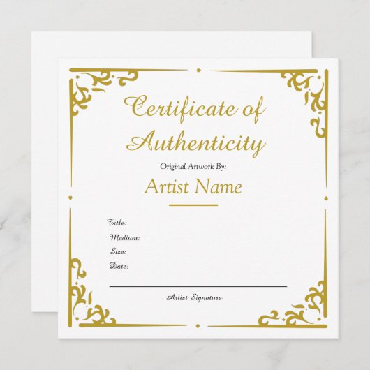 ヴィンテージ金ゴールド真正性証明書 (正面/裏面)