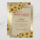 ヴィンテージ金ゴールド破れた紙ヒマワリQuinceanera 招待状 (正面/裏面)
