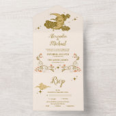 ヴィンテージ金ゴールド神秘結婚植物薬 オールインワン招待状 (内側)