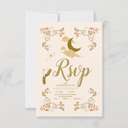 ヴィンテージ金ゴールド神秘結婚植物薬 出欠カード (正面)