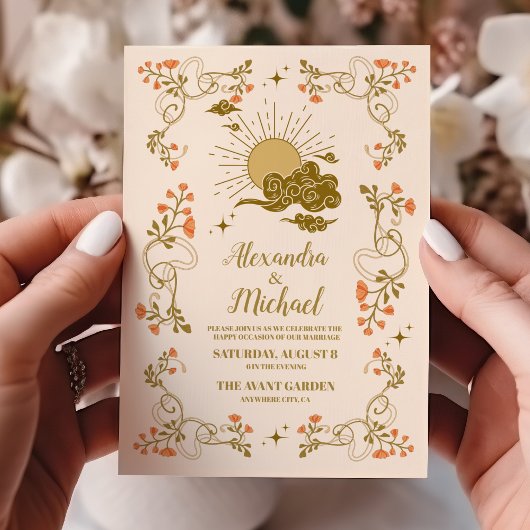 ヴィンテージ金ゴールド神秘結婚植物薬 招待状