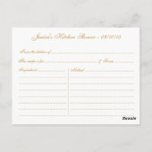 ヴィンテージ金ゴールド紙吹雪キッチンシャワーレシピカード ポストカード (裏面)