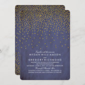 ヴィンテージ金ゴールド紙吹雪ネイビー結婚ズ 招待状 (正面/裏面)