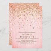 ヴィンテージ金ゴールド紙吹雪ピンクブライダルシャワー 招待状 (正面/裏面)