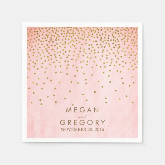 ヴィンテージ金ゴールド紙吹雪ピンク スタンダードカクテルナプキン (正面)