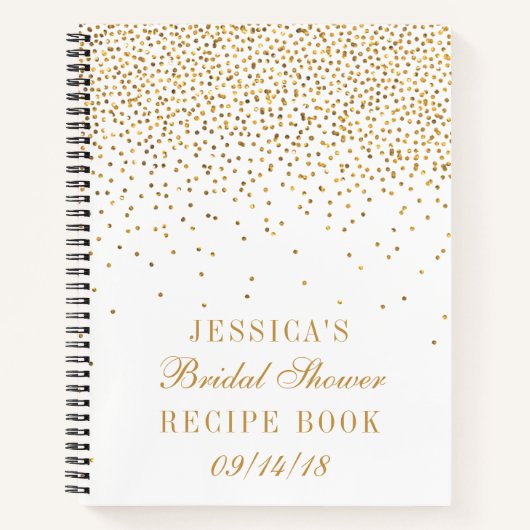 ヴィンテージ金ゴールド紙吹雪ブライダルシャワーレシピ ノートブック (正面)