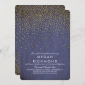 ヴィンテージ金ゴールド紙吹雪海軍ブライダルシャワー 招待状 (正面/裏面)