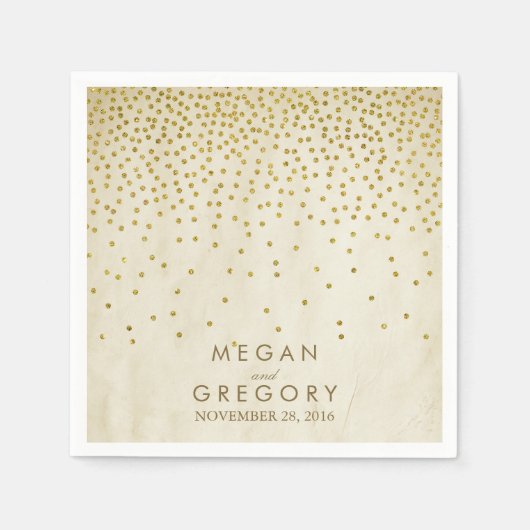 ヴィンテージ金ゴールド紙吹雪 スタンダードカクテルナプキン (正面)