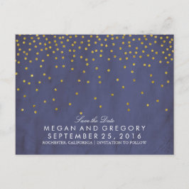 ヴィンテージ金ゴールド紙吹雪navy日付の保存 案内ポストカード