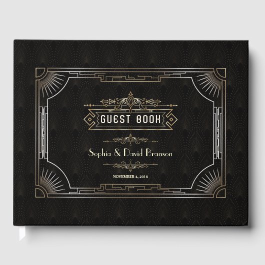 ヴィンテージ金ゴールド素晴らしアールデコギャツビースタイル結婚ズ ゲストブック (正面)