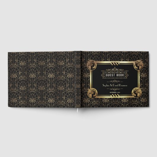 ヴィンテージ金ゴールド素晴らしアールデコギャツビースタイル結婚ズ ゲストブック (全面)