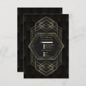 ヴィンテージ金ゴールド素晴らしギャツビー20sウェディングRSVP 出欠カード (正面/裏面)