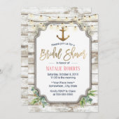 ヴィンテージ金ゴールド素朴いかりウッドブライダルシャワー 招待状 (正面/裏面)