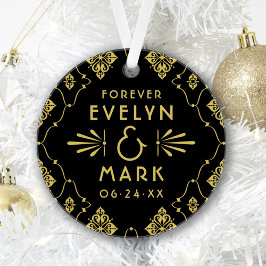 ヴィンテージ金ゴールド結婚アールデコのモノグラム写真 オーナメント