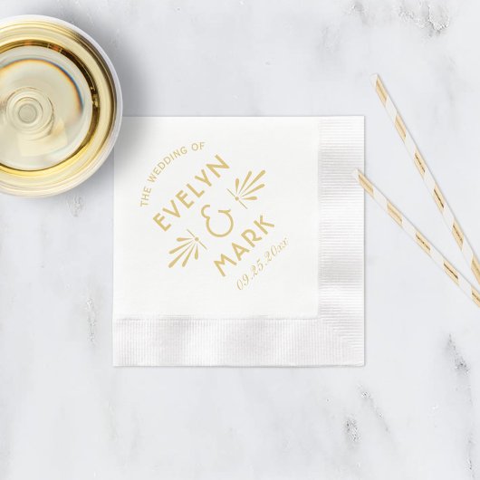 ヴィンテージ金ゴールド結婚アールデコモノグラム 縁ありカクテルナプキン