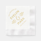 ヴィンテージ金ゴールド結婚アールデコモノグラム 縁ありカクテルナプキン (正面)