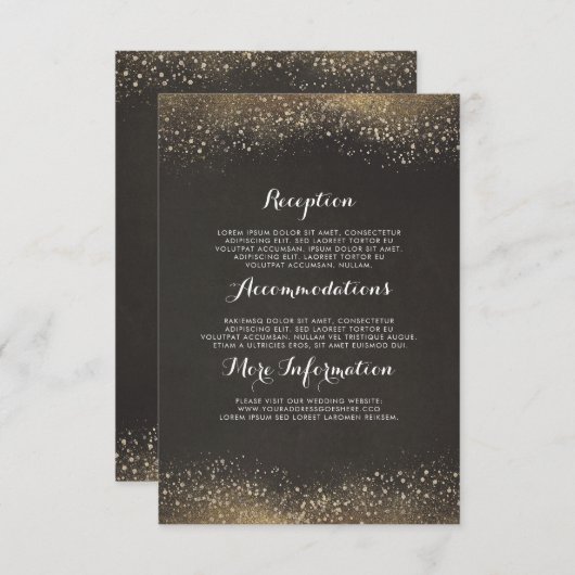 ヴィンテージ金ゴールド結婚グリッター情報ゲスト エンクロージャーカード (正面/裏面)