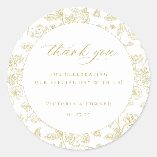 ヴィンテージ金ゴールド結婚フローラありがとう ラウンドシール (正面)