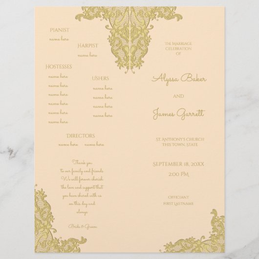 ヴィンテージ金ゴールド結婚式 プログラム (正面)