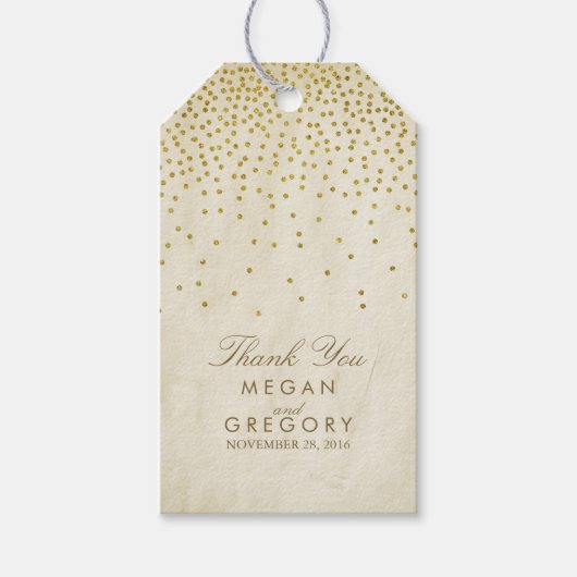 ヴィンテージ金ゴールド結婚紙吹雪 ギフトタグ (正面)